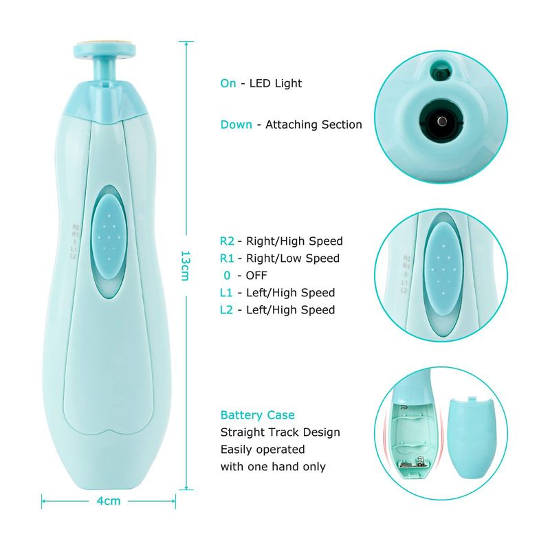 GENERICO - Cortauñas Eléctrico Para Bebe Lima De Uñas 6 Cabezales + Luz