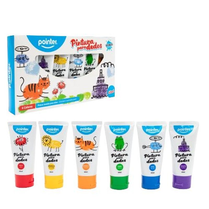 POINTER - Tempera Escolar Lavable Pintura Para Dedos Niños 6 Colores