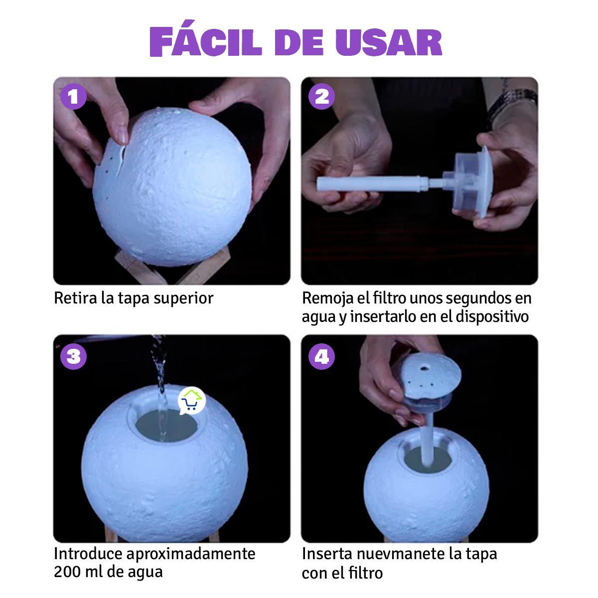 COMPRALOENCASA COM - Humidificador Lámpara Luna LED Difusor Aroma Cambia Color 2305013