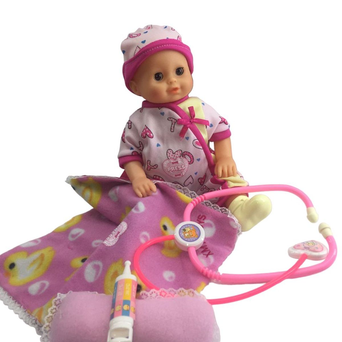 JUGUETERIA EXPRESS - Bebé Con Cobija Que Se Enferma Con Sonido Y Accesorios