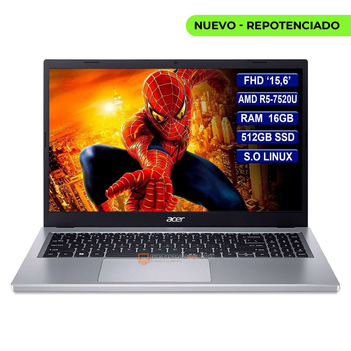 ACER - Portatil 15,6' Acer AMD R5-7520U Ram 16GB  512GB SSD Silver