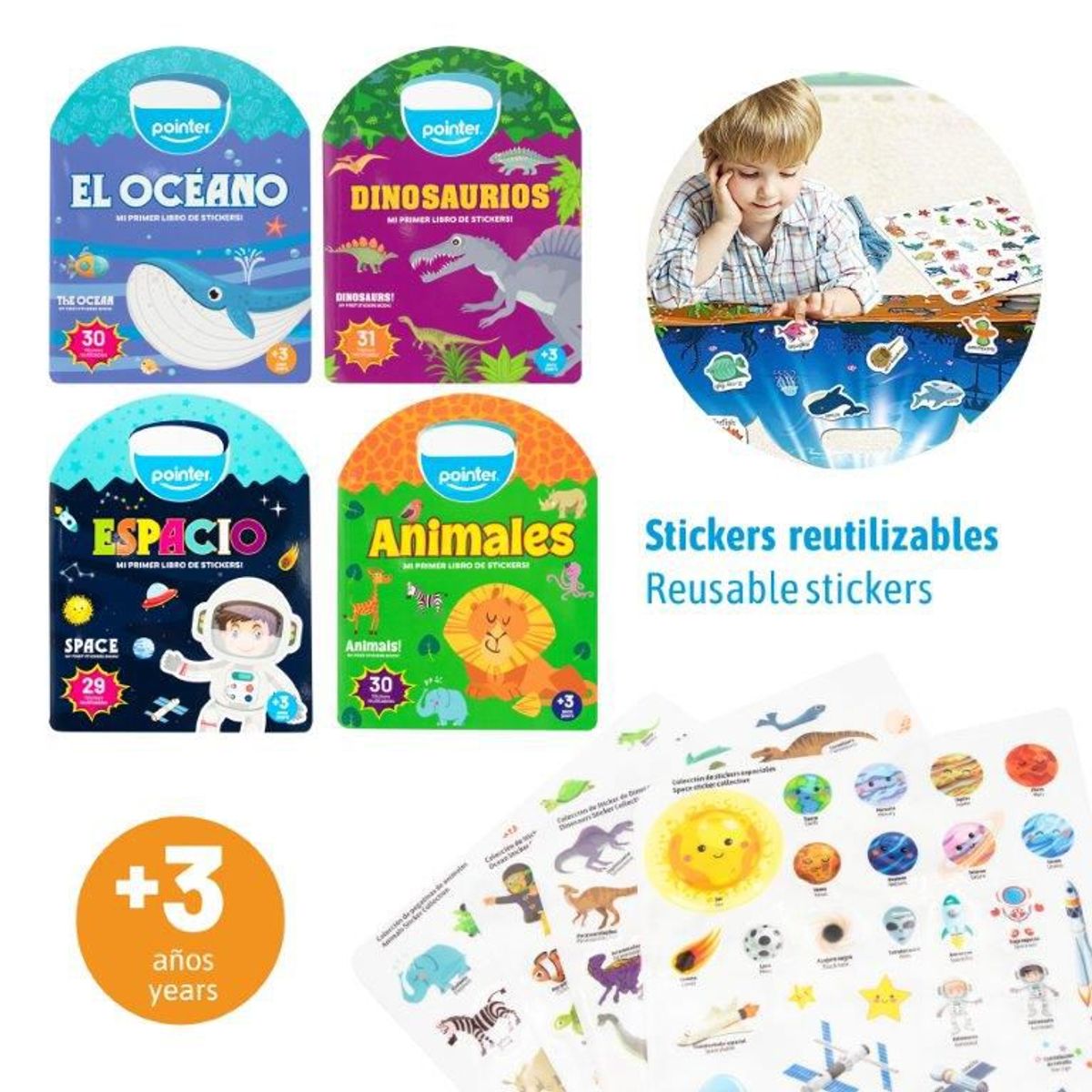 POINTER - Mi Primer Libro De Stickers Reutilizables Actividades Niños Espacio