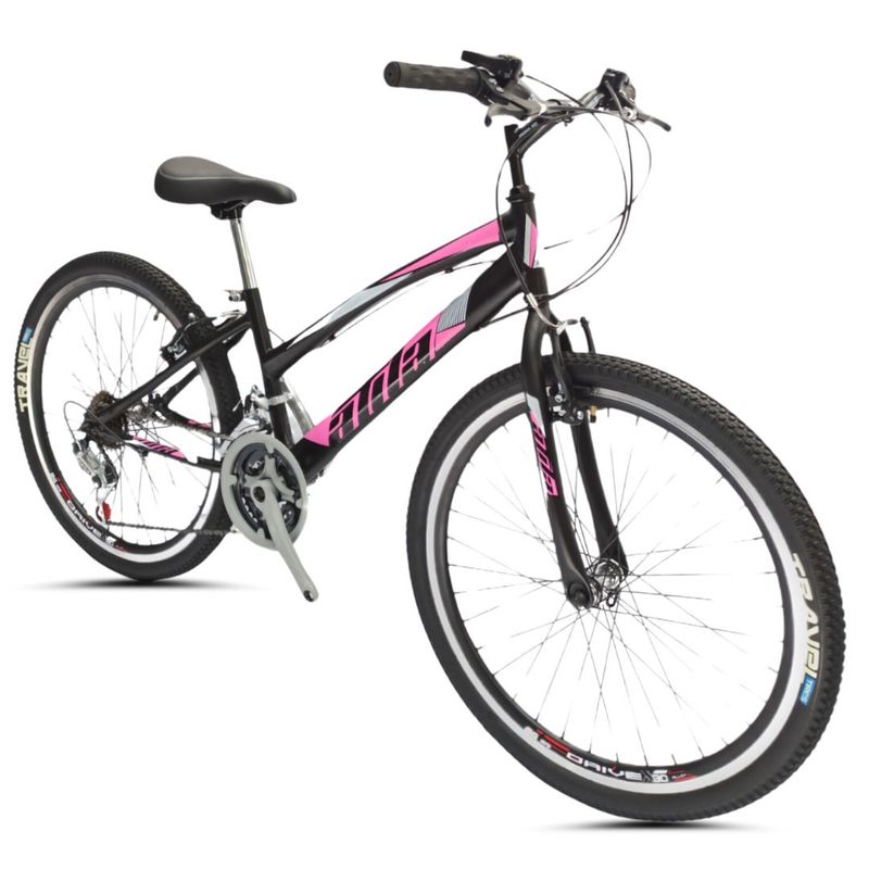 ATILA - Bicicleta Todoterreno Rin 24 Niña 18 Cambios Negro-Rosa-