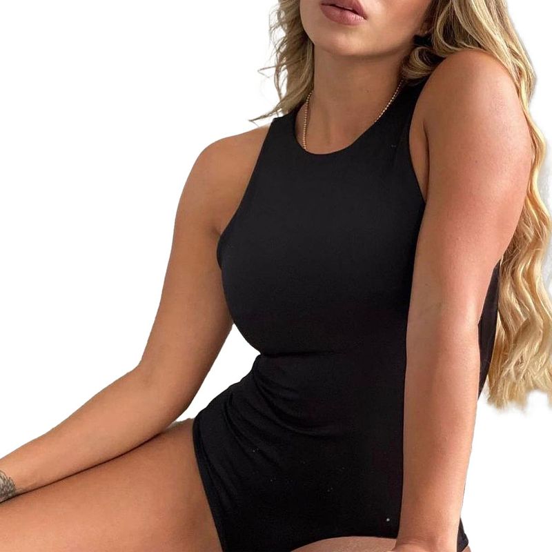 SYK - Body Sin Mangas Para Mujer Unicolor Negro_.