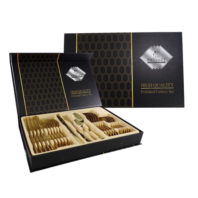 IMPORTADORA MAKA - Juego De Cubiertos Set 24 Piezas Acero Inoxidable Dorado
