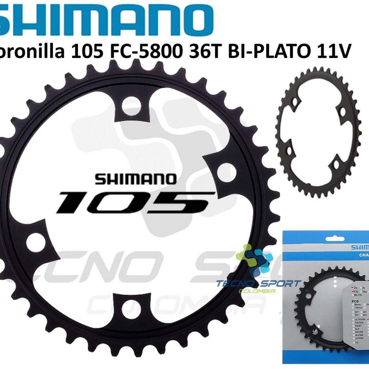 SHIMANO - Plato Coronilla Shimano 105 5800 11v Biplato Ruta 36 Dientes