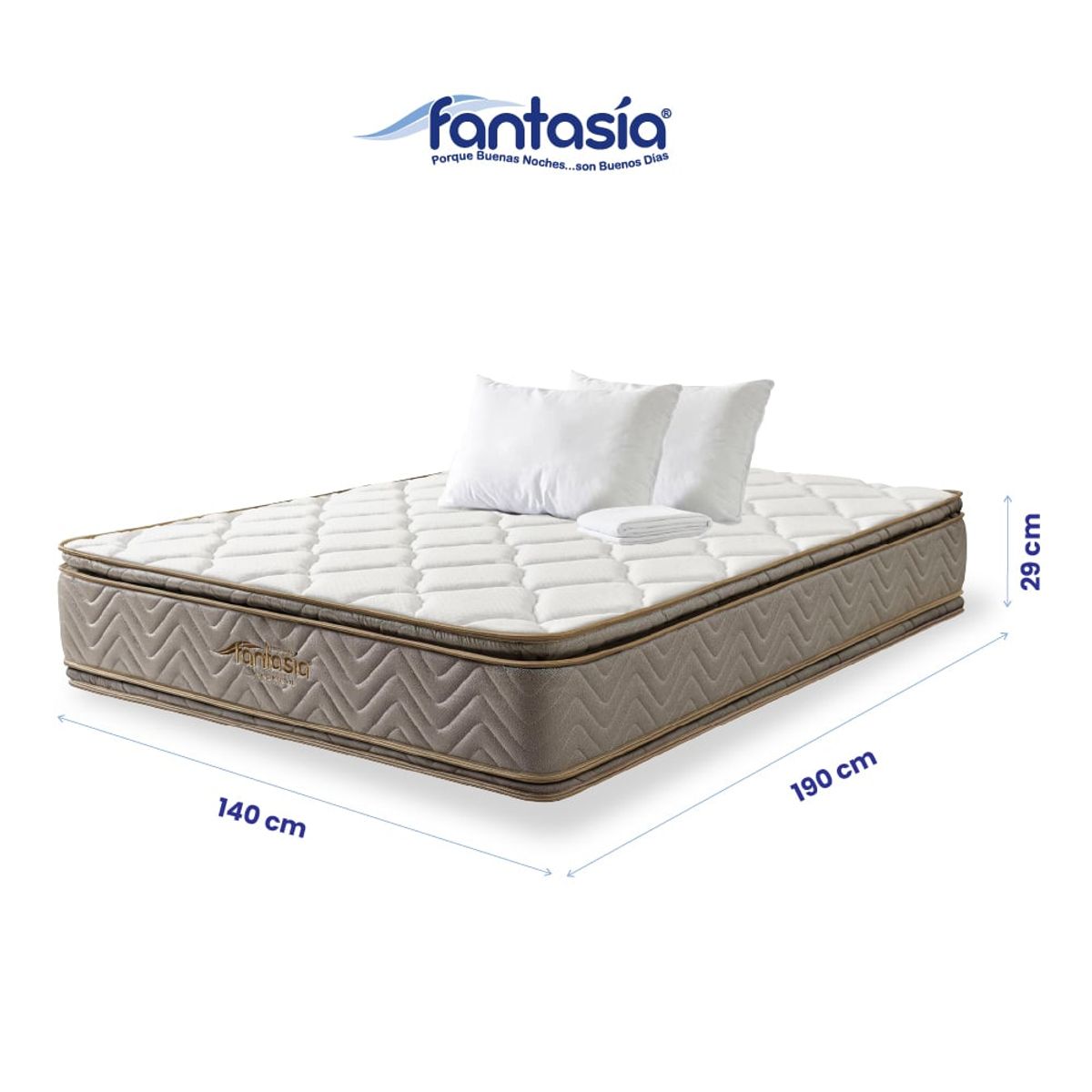 COLCHONES FANTASIA - Combo Galaxy+2 Almohadas Biosoft +protector 140x190