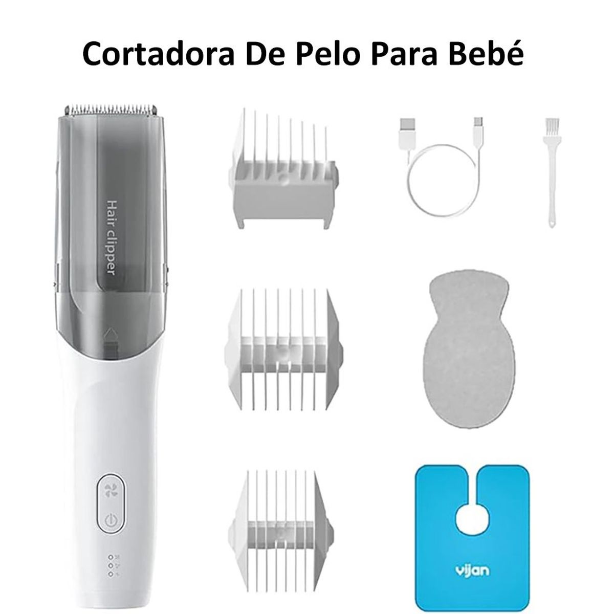 CARER SPARK - Cortapelos para bebés con succión automática y 3 protectores