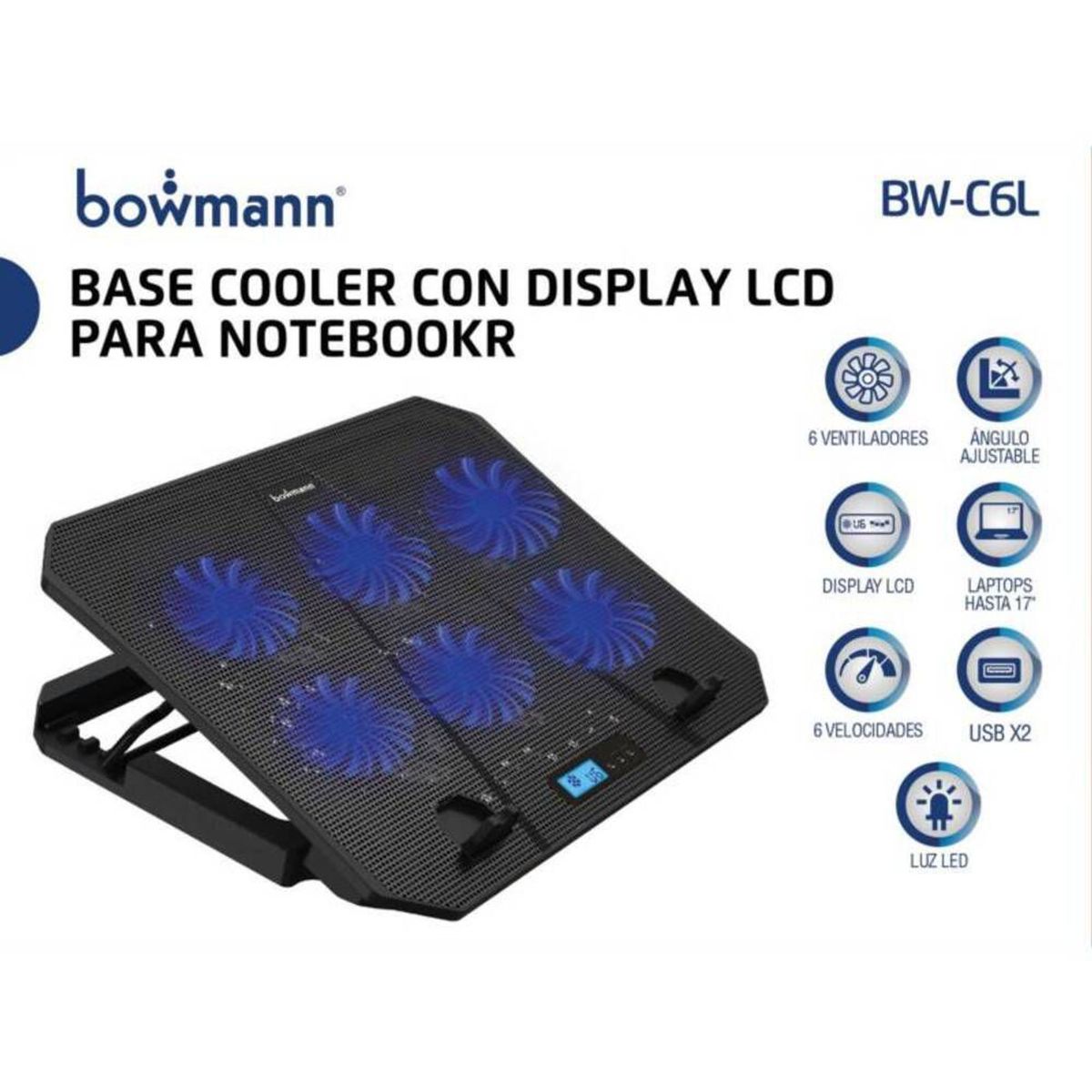 BOWMANN - Base Refrigerante LED Cooler PC Ajustable Display LCD 6 V Bowmann