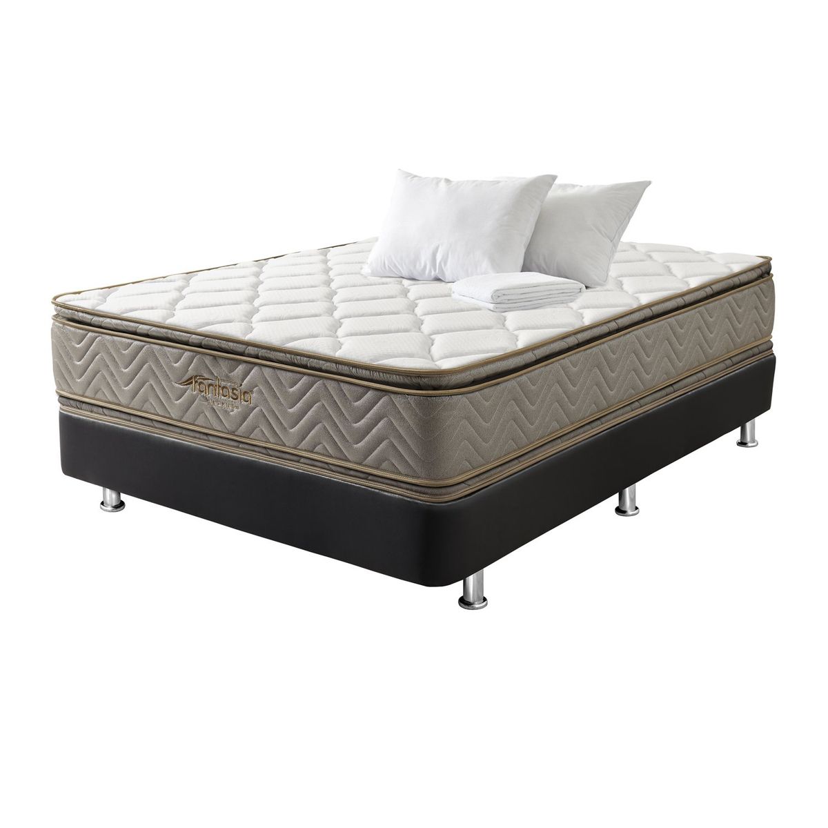 COLCHONES FANTASIA - Combo Galaxy+base Cama Café+2 Almohadas+protector 140x190