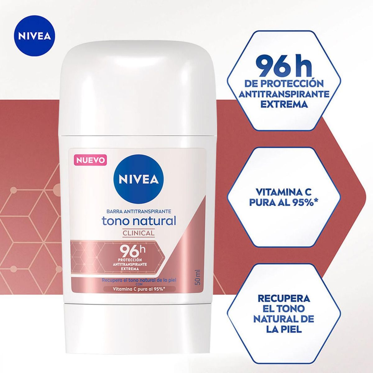NIVEA - Desodorante Nivea Clinical Tono Natural en Barra 50 gr