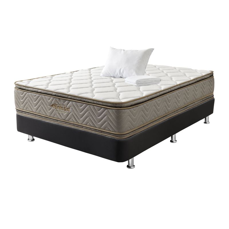 COLCHONES FANTASIA - Combo Colchón Semidoble Galaxy Base cama Tc Negro Almohada Protector