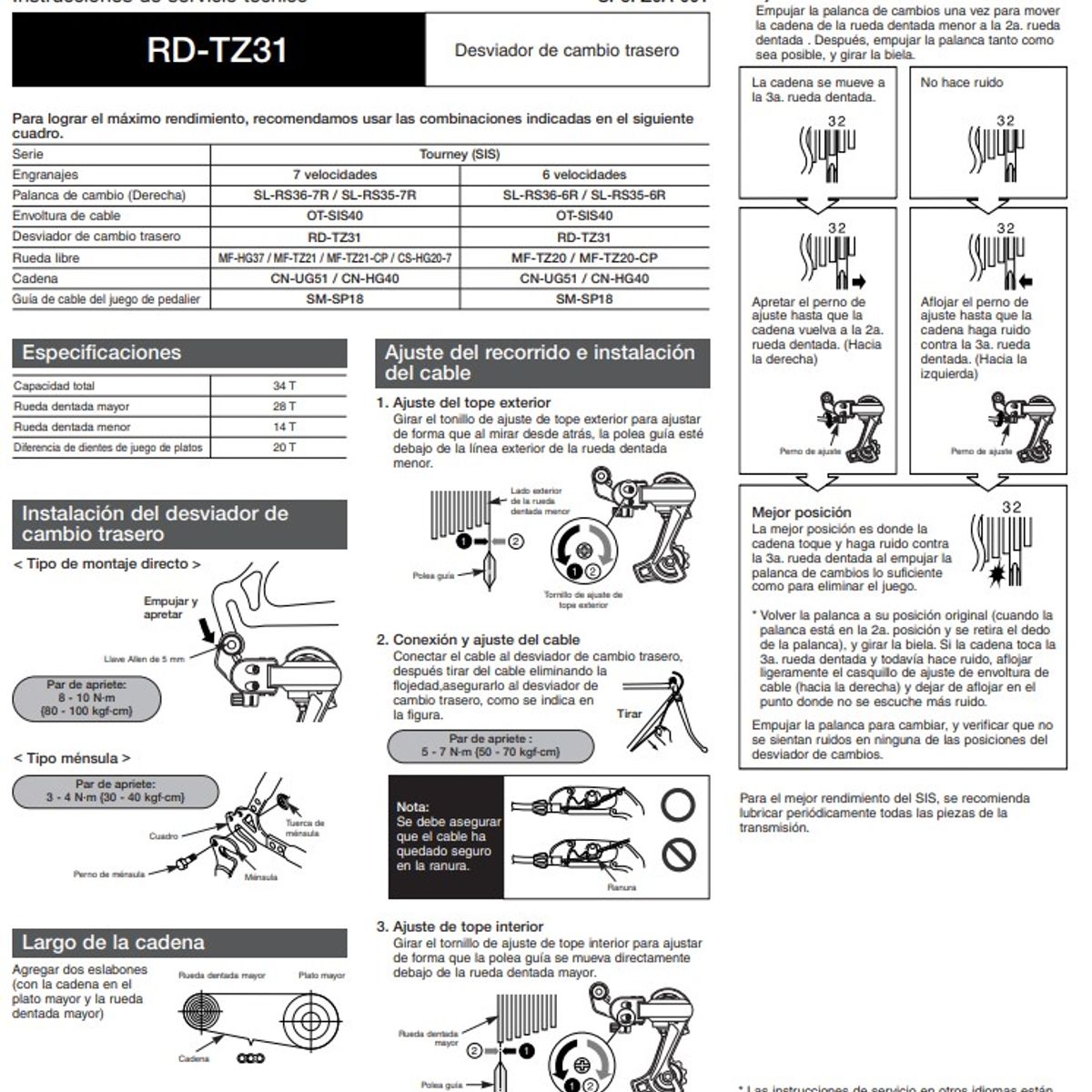 SHIMANO - Tensor Desviador Shimano TOURNEY TZ RD-TZ31 GS 6 Vel