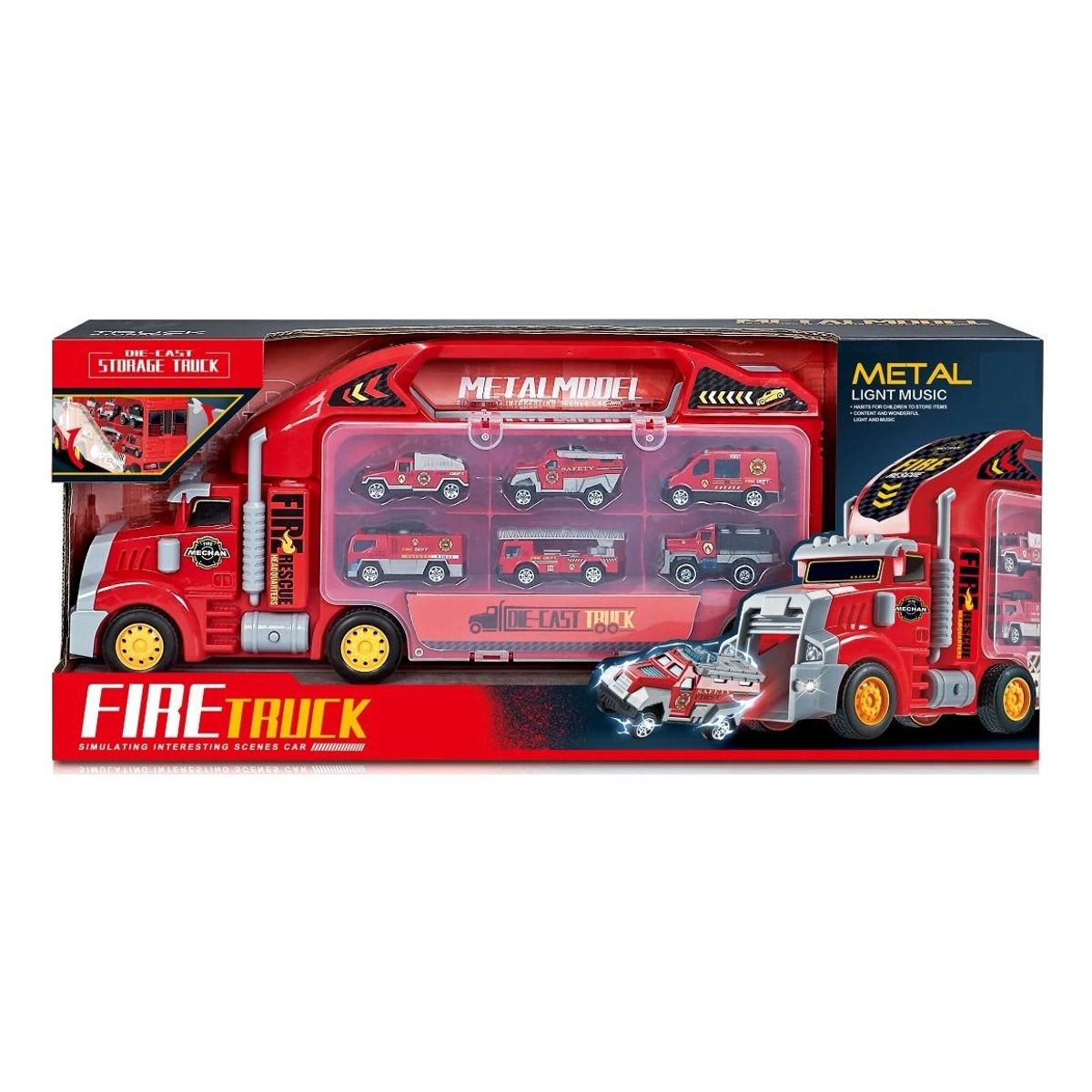 GENERAL - Tracto Camión Transportador Autos De Bomberos  6 Piezas