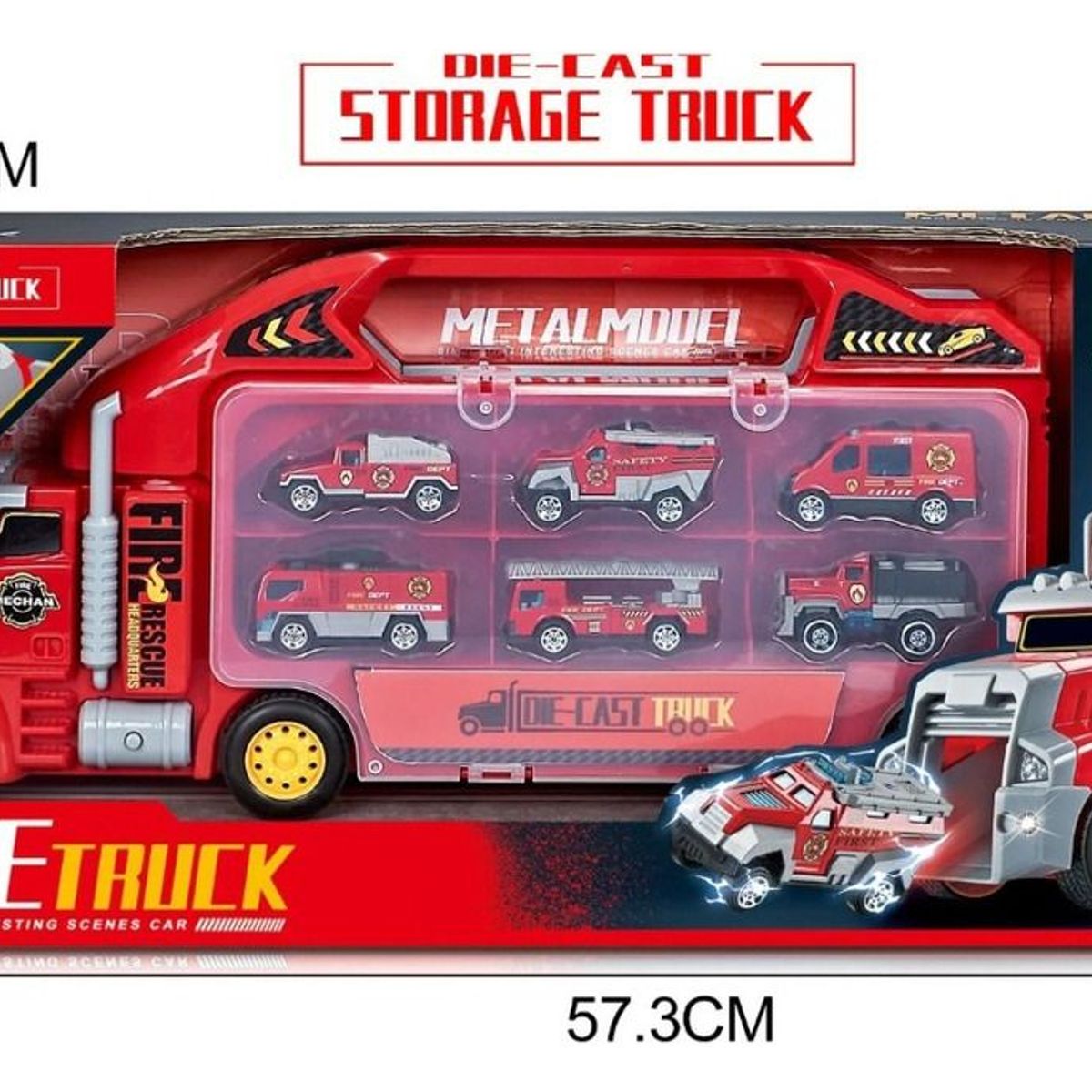 GENERAL - Tracto Camión Transportador Autos De Bomberos  6 Piezas