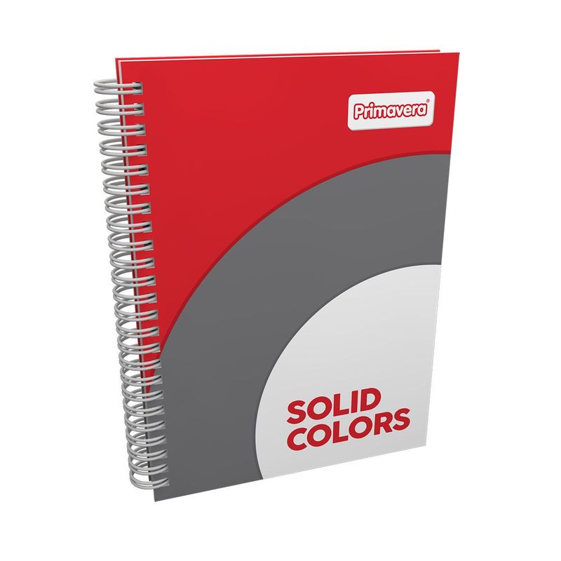 PRIMAVERA - Cuaderno Argollado Pasta Dura Grande Solid Colors Rojo - Gris - Blanco 5 Materias Hojas Cuadriculadas