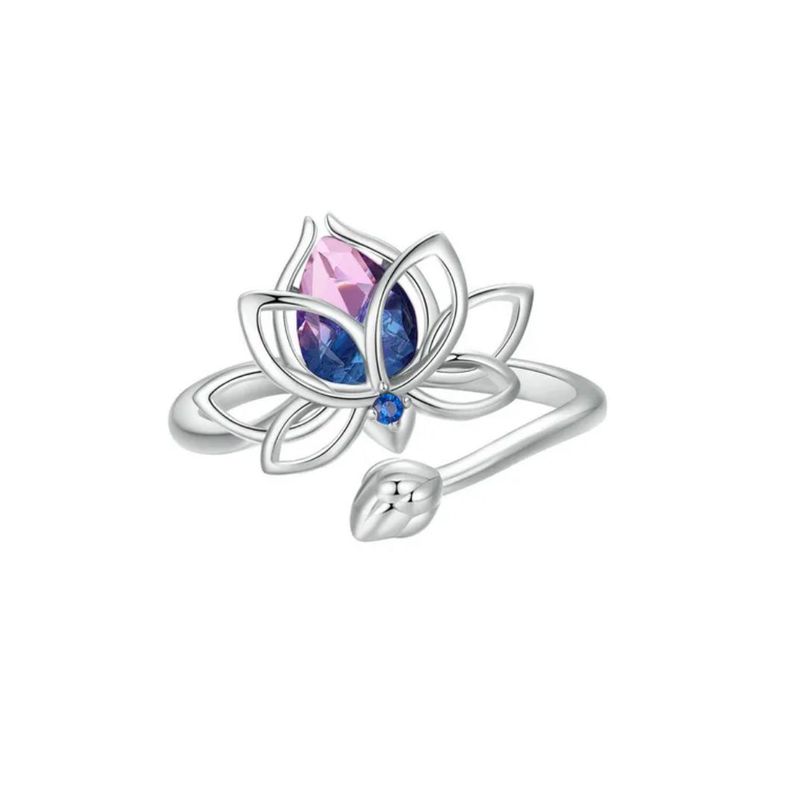 ALHAJAS - Anillo Para Mujer Ajustable Flor De Loto En Plata 925