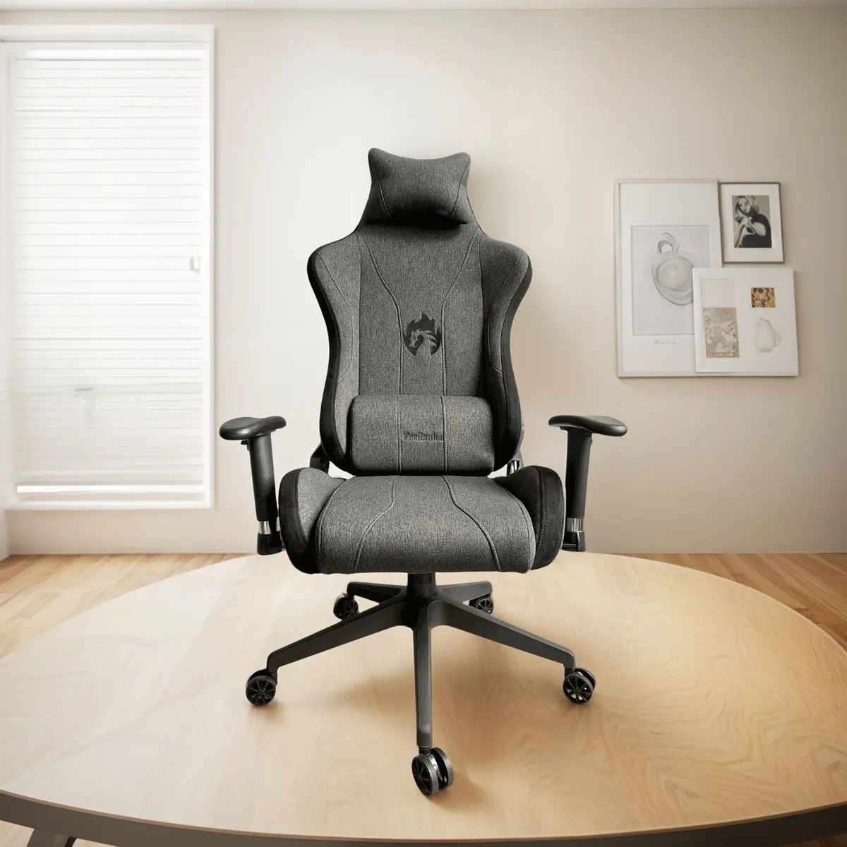 GENERICO - Silla Gamer en Tela de Paño Reclinable 180º Brazos 2D Gris Negra