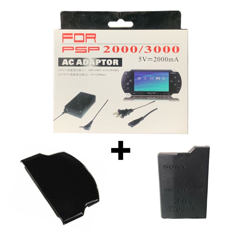 GENERICO - Cargador Adaptador De Energia + Pila + Tapa Para Psp 2000/ 3000