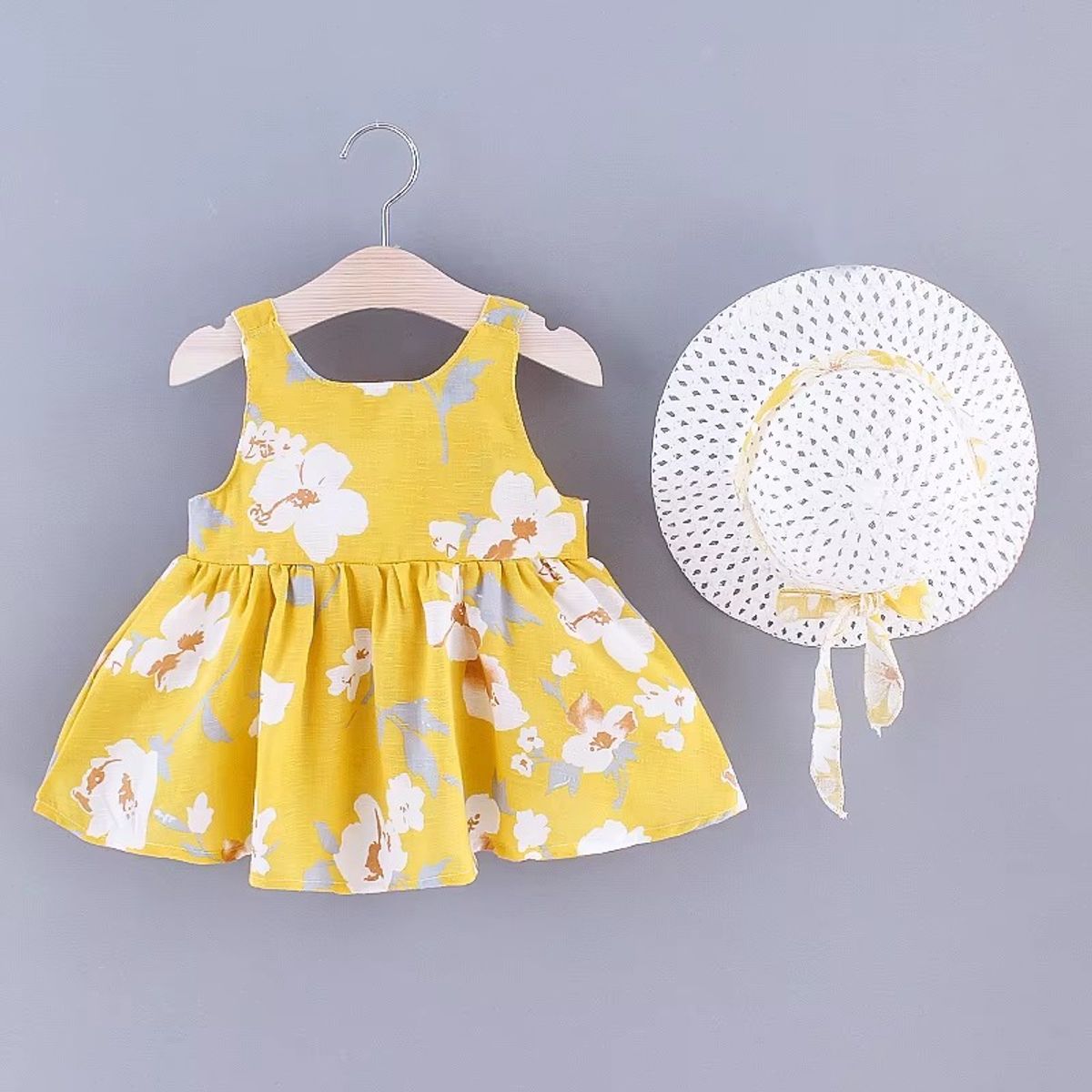 LUSOLSI - Conjunto Vestido + Pava Para Niña  Ideal Clima Cálido