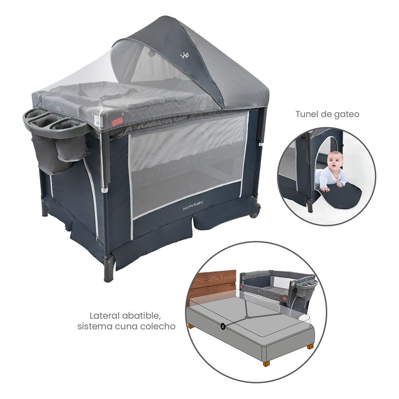 HAPPY BABY - Cuna Corral Colecho Bebé Silver Happy Baby Gris