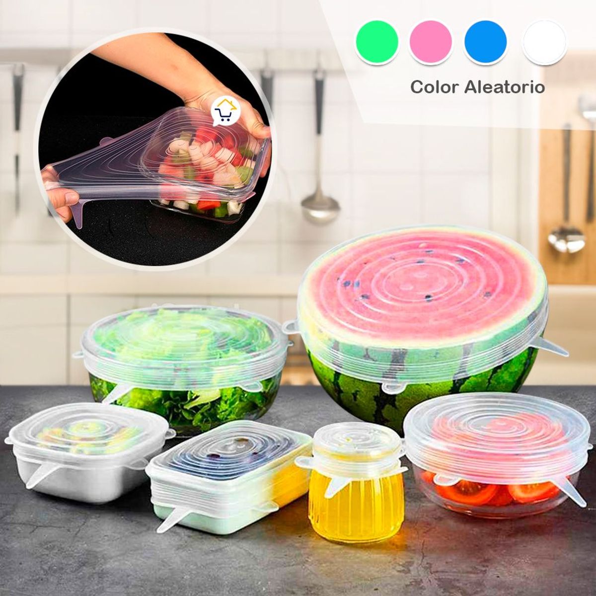 COMPRALOENCASA COM - Tapas elásticas silicona cocina x6 reutilizables gm1903-626