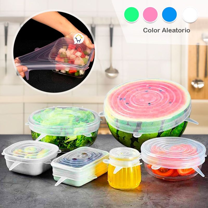 COMPRALOENCASA COM - Tapas elásticas silicona cocina x6 reutilizables gm1903-626