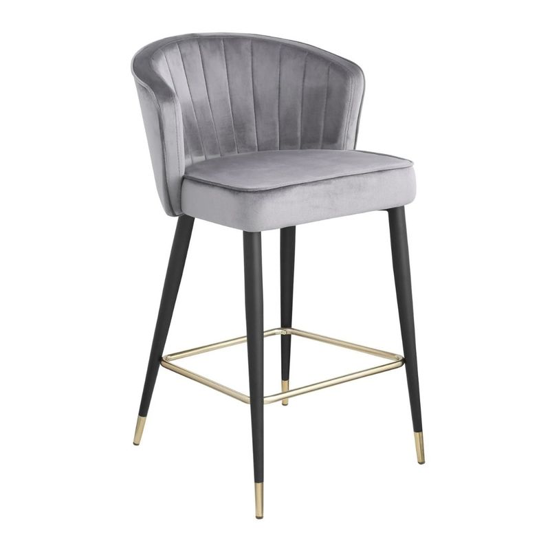 MOBLIHOUSE - Taburete Alto Tapizado Royal Terciopelo Moderno Con Respaldo Gris