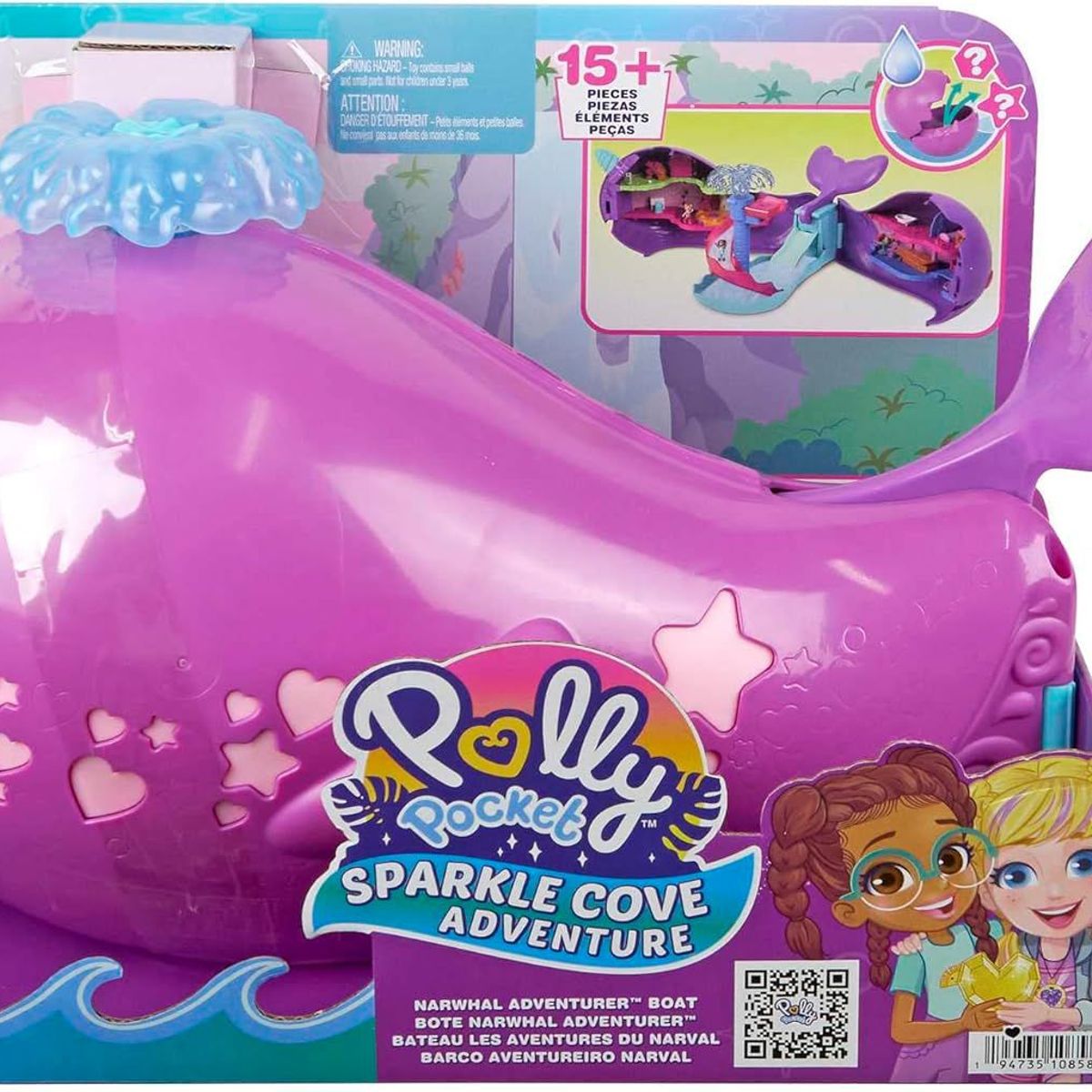 POLLY POCKET - Polly Pocket Aventura la Cueva Ballena Sparkle Barco Narval