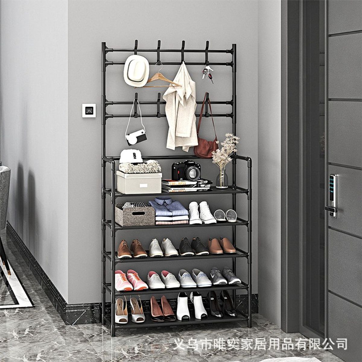GENERICO - Zapatero Perchero Organizador 4 Niveles Multifunción Color Negro