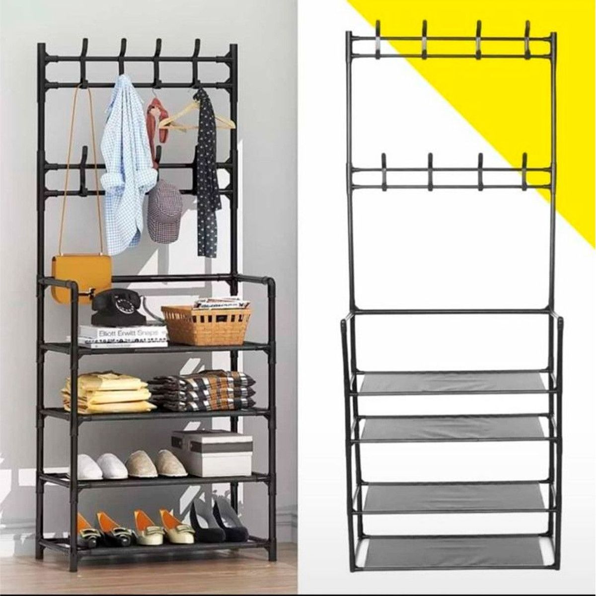 GENERICO - Zapatero Perchero Organizador 4 Niveles Multifunción Color Negro