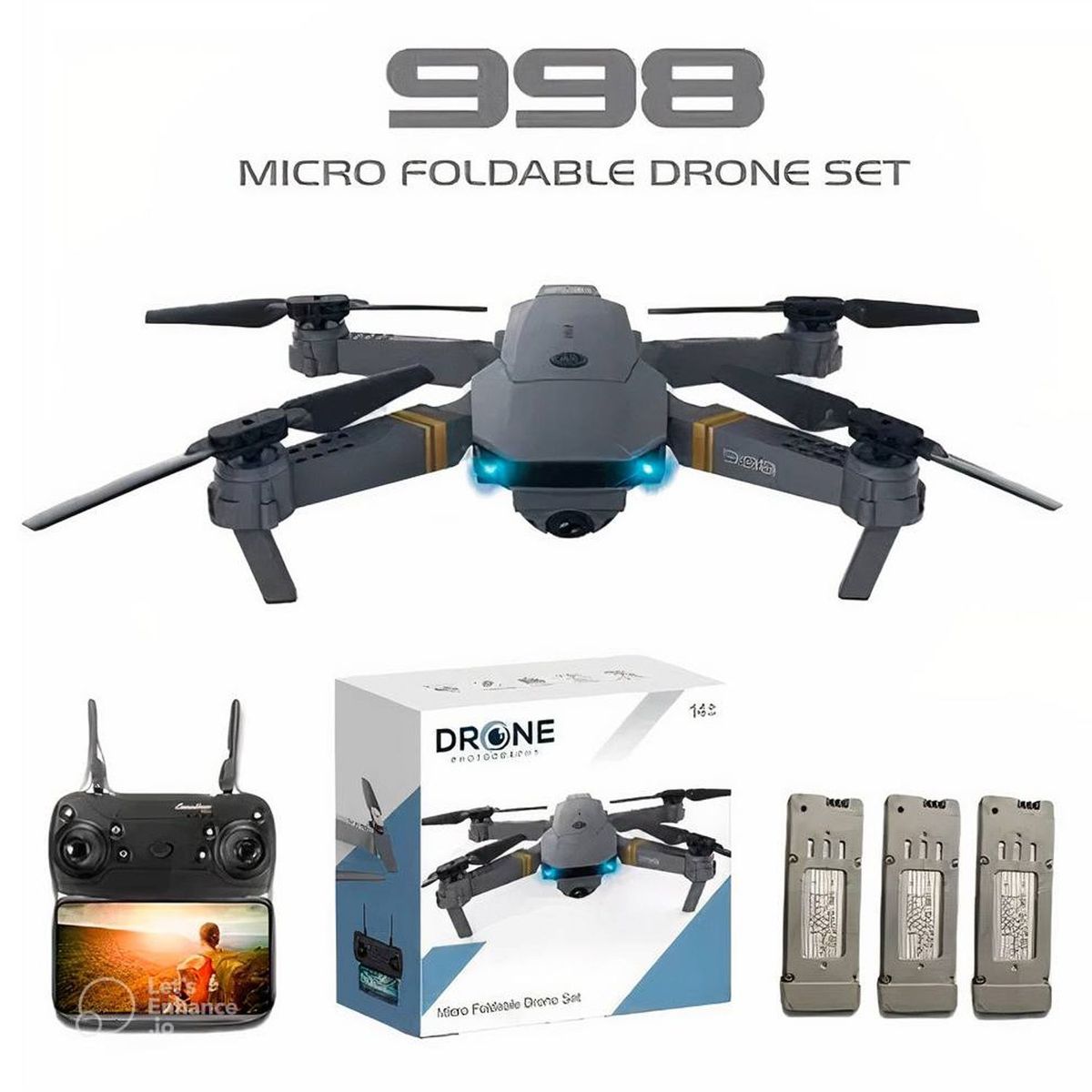 ONE PIXEL - Drone 998 Pro plegable Doble Cámara + 3 Baterías