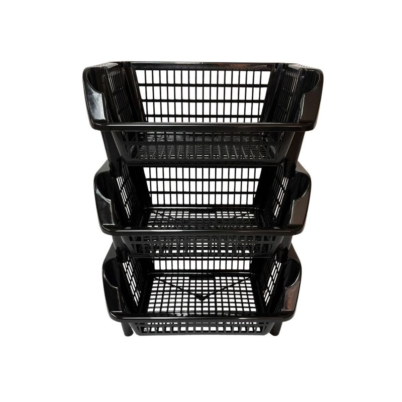 BUHOGAR - Almacenador organizador apilable frutas verduras multiuso X3  NEGRO
