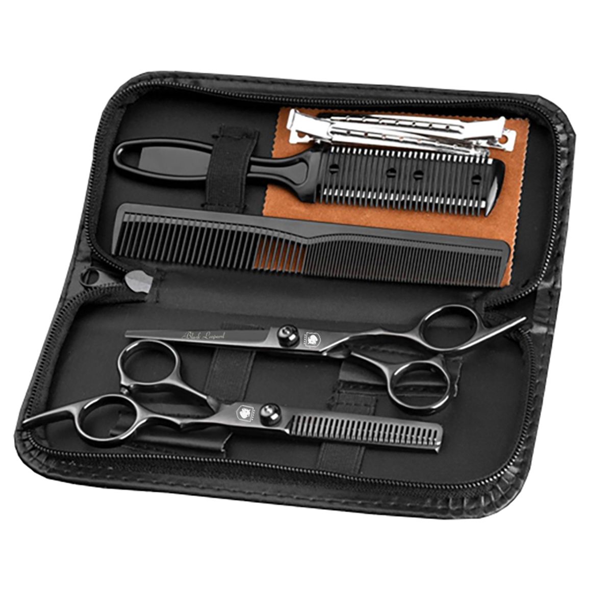 GENERICO - Set tijeras profesionales peluqueria Black Leopard Black