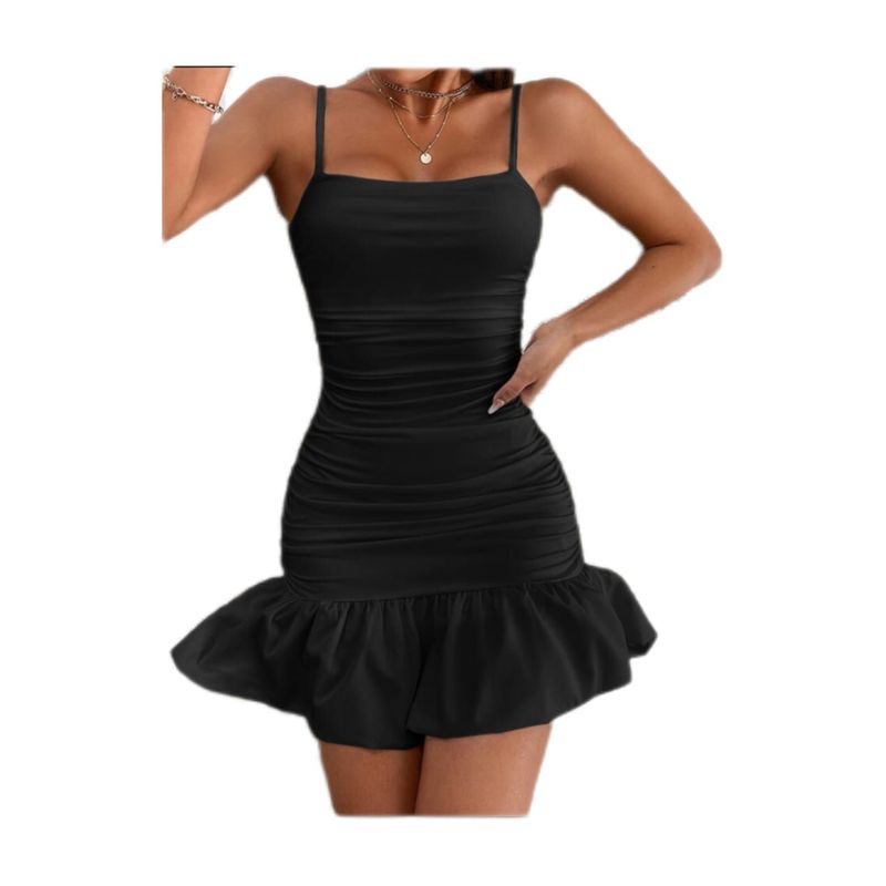 BAPU - Vestido corto de tiras con volante fruncido lateral