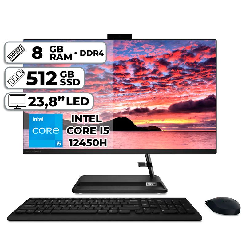 LENOVO - TODO EN UNO LENOVO 3 24IAP7 INTEL CORE I5 12450H 8GB RAM 512GB SSD PANTALLA 23.8″ FHD