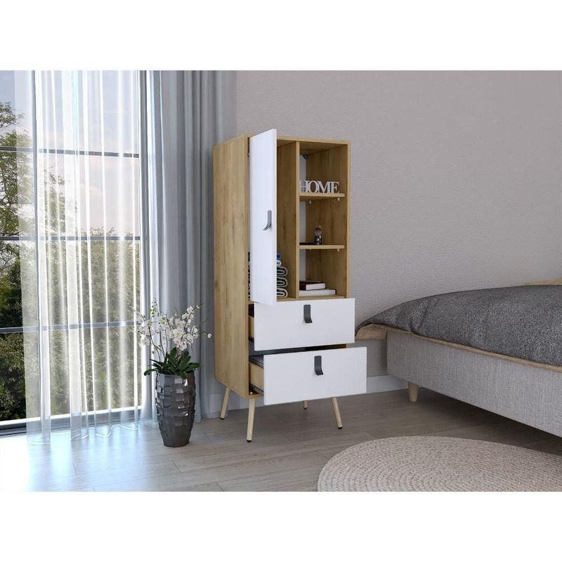 RTA DESIGN - Organizador Huna Blanco y Macadamia con dos cajones diseño moderno