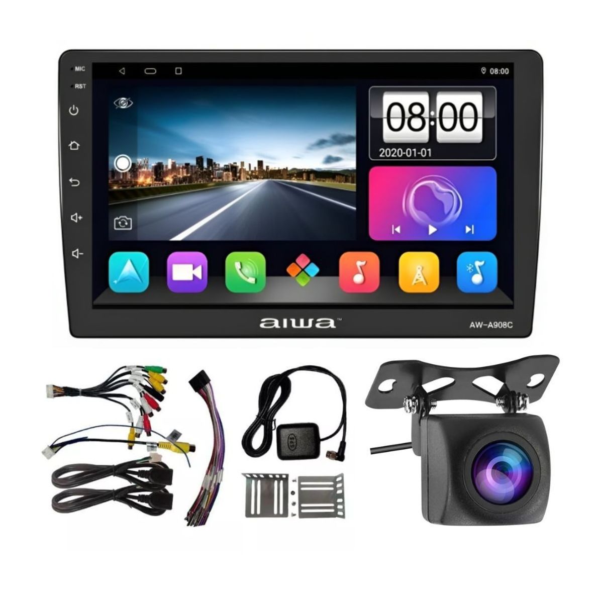 AIWA - Radio Carro Android Octacore 4 GB x 64 GB Pantalla 9 GPS Aiwa + Camara