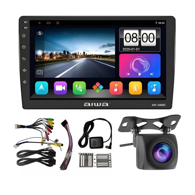 AIWA - Radio Carro Android Octacore 4 GB x 64 GB Pantalla 9 GPS Aiwa + Camara
