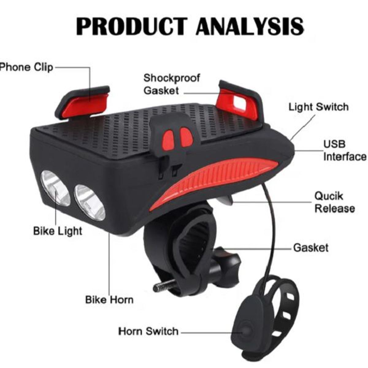 GENERICO - Linterna Recargable Bicicleta USB Power Bank Bocina  Pito