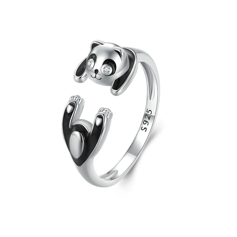 ALHAJAS - Anillo Ajustable Doble Para Mujer Oso Panda En Plata 925