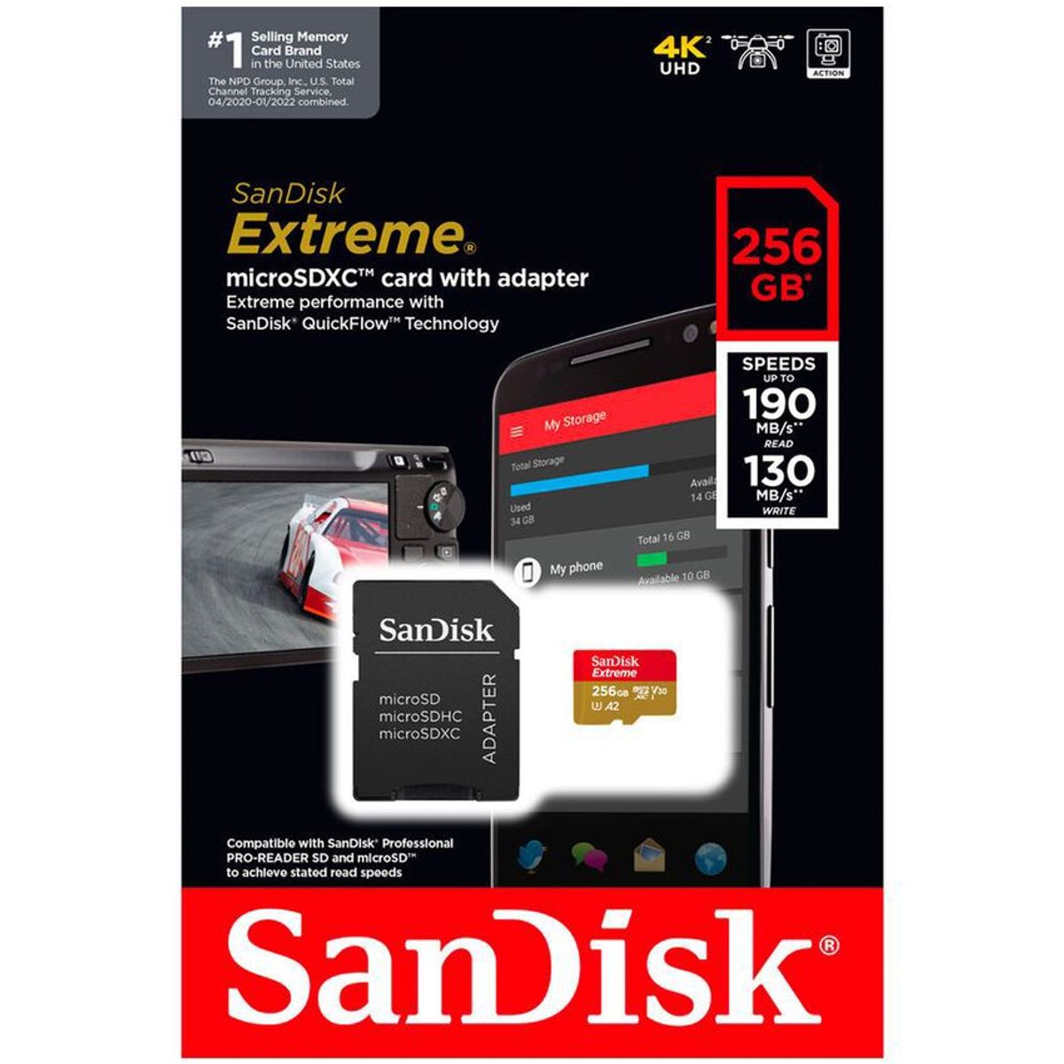 SANDISK - Tarjeta memoria 256gb sandisk extreme microsd y adaptador sd