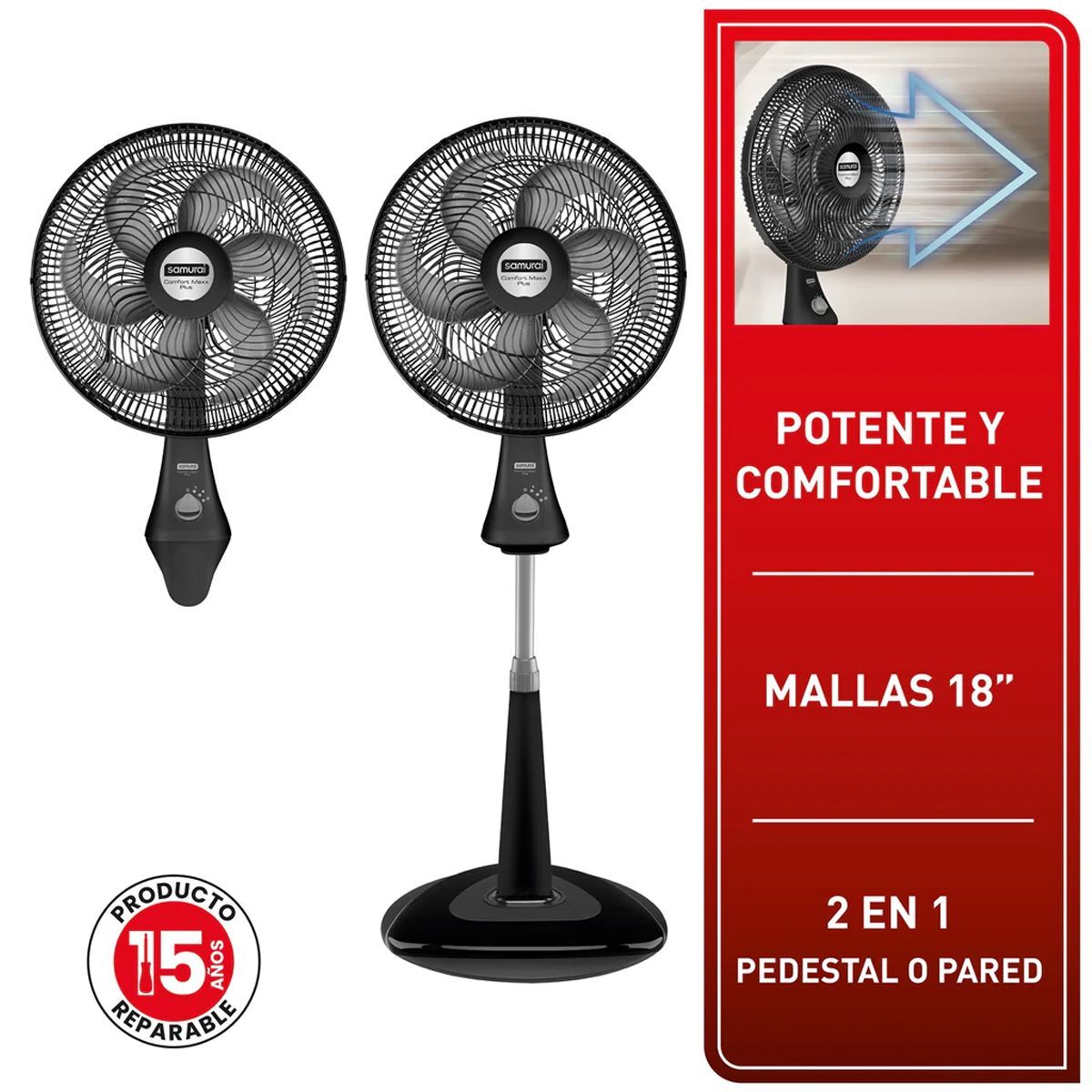 SAMURAI - Ventilador Samurai Comfort Maxx Plus 2 en 1 Negro