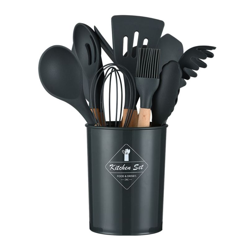 GENERICO - Set 12 Utensilios De Cocina Silicona Resistente Calor Juego negro