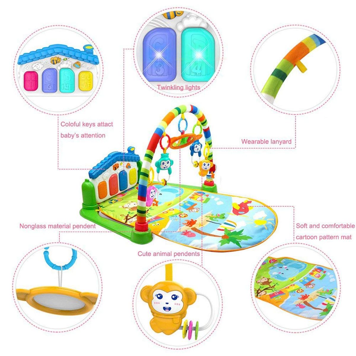 BOOGY - Gimnasio piano tapete sonajero musical boogy para bebe azul