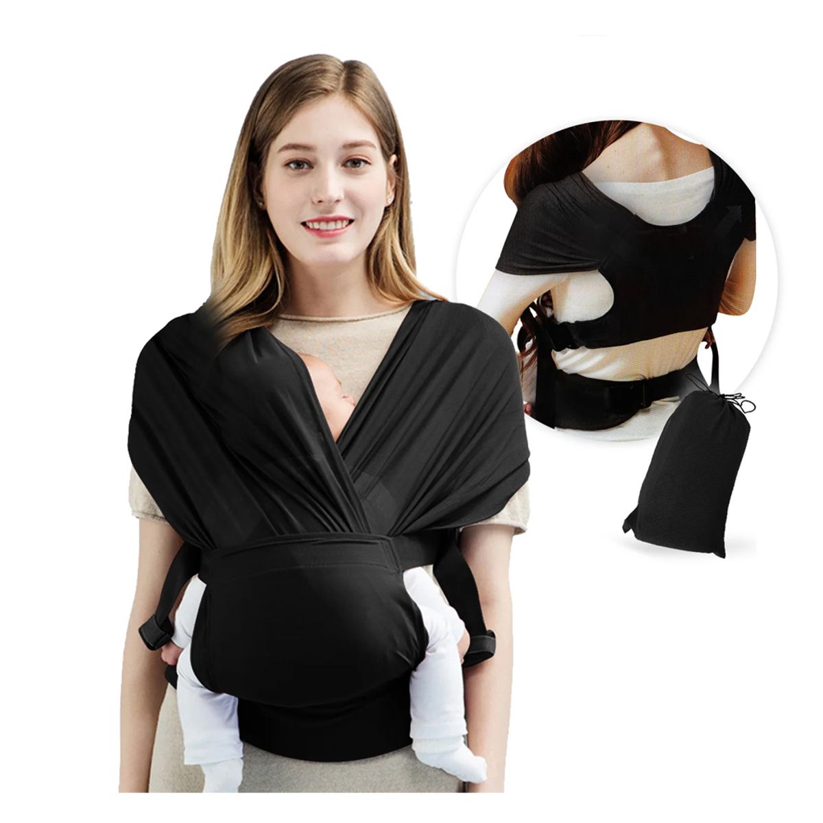 JON DI GROUP SAS - Fular Elástico Cargador Porta Bebe Confort Plus Chaleco Negro