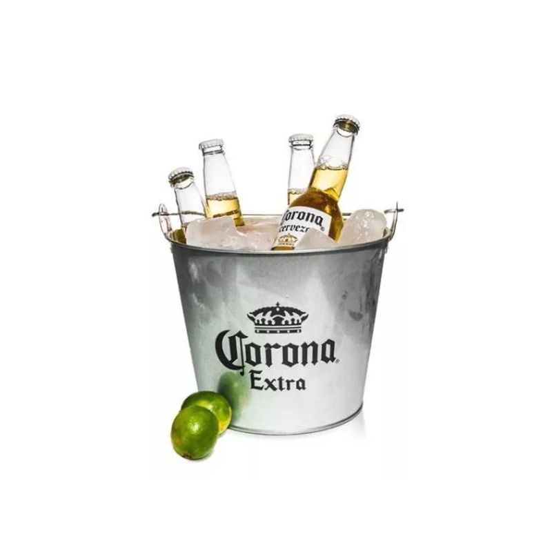 GENERICO - Balde Cubeta Hielera Metalica Corona Original + Destapador 1