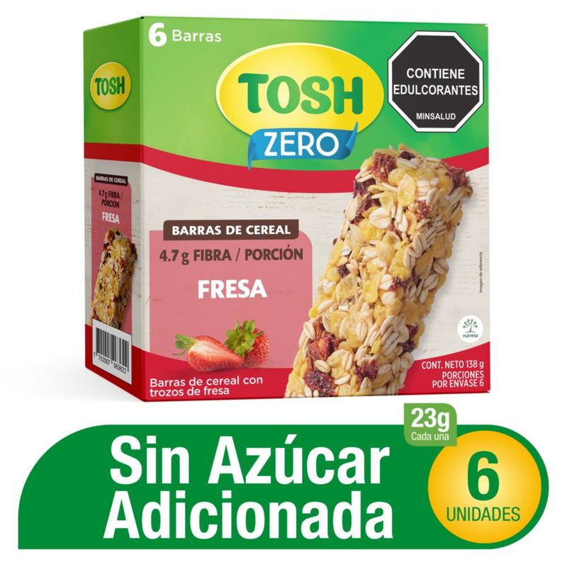 TOSH - Barra de cereal Tosh Fresa sin azúcar  x 6 unidades