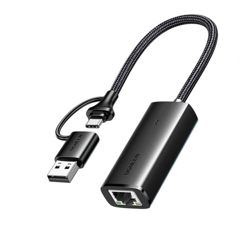 UGREEN - Adaptador 2 En 1 Puertos USB-C + USB A Ethernet Gigabit Rj45 Cable Red