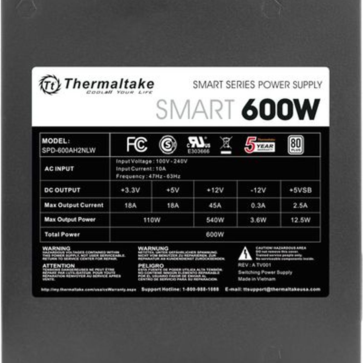 THERMALTAKE - FUENTE DE PODER THERMALTAKE SMART SERIES 600W  POWER SUPPLY 80 PLUS